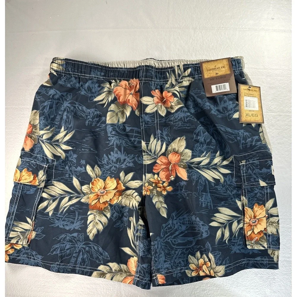 NWT Caribbean Swim Shorts Trunks Men's XL Lined‎ Tropical Floral Island Palm Sea